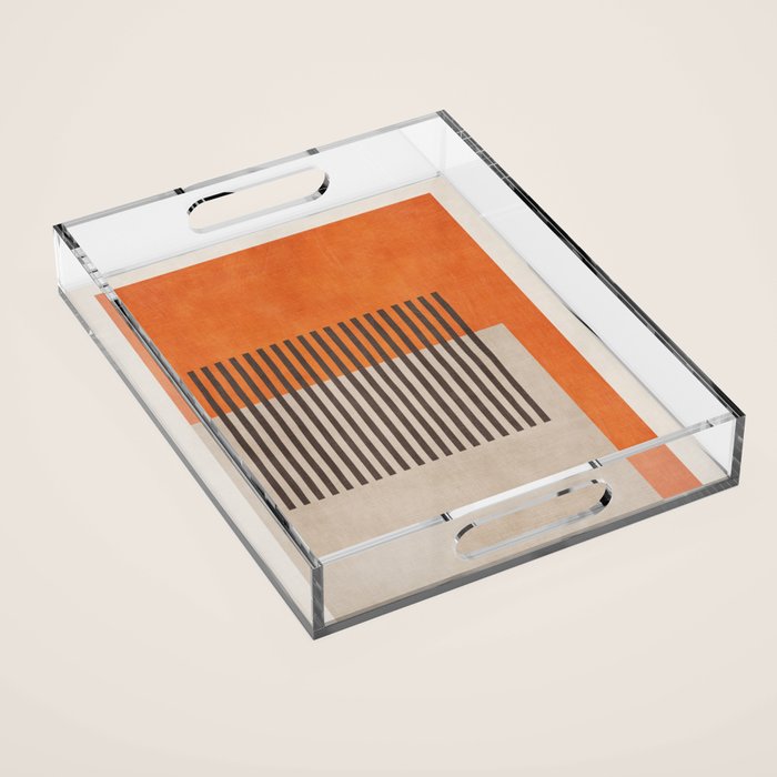 Orange Beige Dark Gray Abstract Geometric Art Acrylic Tray Gallery Image 1