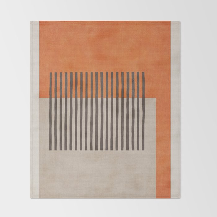 Orange Beige Dark Gray Abstract Geometric Art Throw Blanket Gallery Image 2