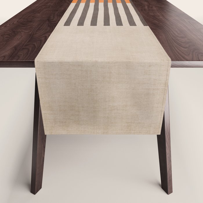 Orange Beige Dark Gray Abstract Geometric Art Table Runner Gallery Image 1