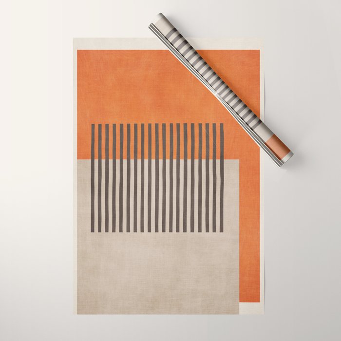 Orange Beige Dark Gray Abstract Geometric Art Wrapping Paper Gallery Image 1