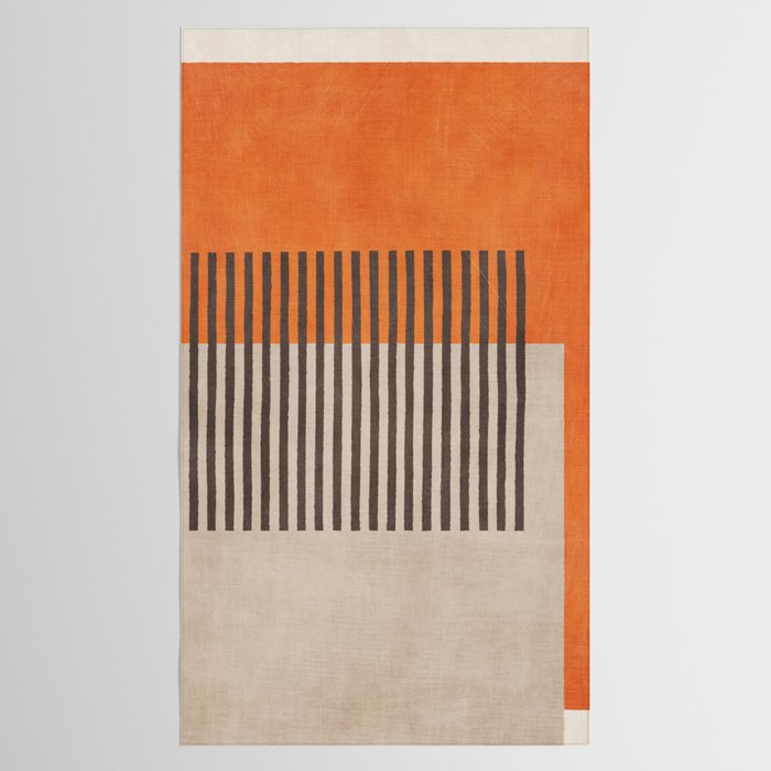 Orange Beige Dark Gray Abstract Geometric Art Tablecloth Gallery Image 2