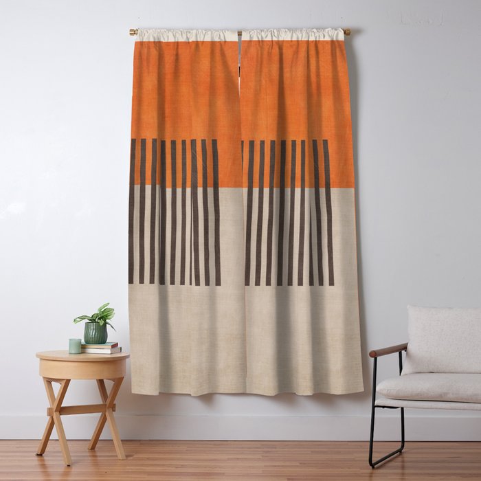 Orange Beige Dark Gray Abstract Geometric Art Window Curtain Gallery Image 1