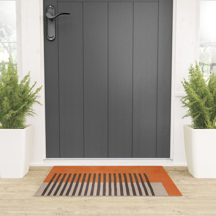 Orange Beige Dark Gray Abstract Geometric Art Welcome Mat Gallery Image 3