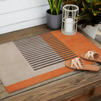 Orange Beige Dark Gray Abstract Geometric Art Outdoor Rug Gallery Image 2