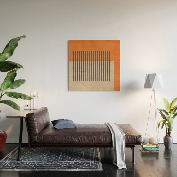 Orange Beige Dark Gray Abstract Geometric Art Wood Wall Art Gallery Image 2