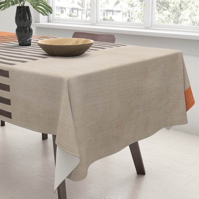 Orange Beige Dark Gray Abstract Geometric Art Tablecloth Gallery Image 3