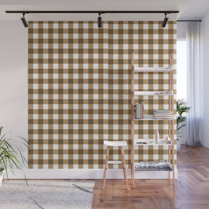 Neutral Tan Gingham Checkered Pattern Wall Mural Gallery Image 1
