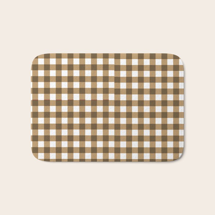 Neutral Tan Gingham Checkered Pattern Bath Mat Gallery Image 1
