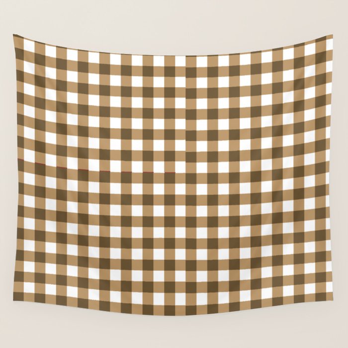 Neutral Tan Gingham Checkered Pattern Wall Tapestry Gallery Image 4