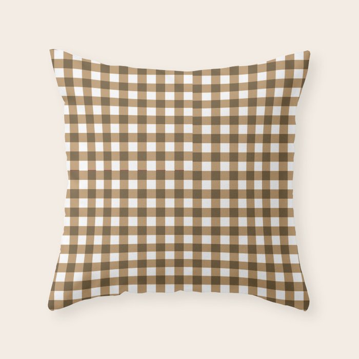 Neutral Tan Gingham Checkered Pattern Throw Pillow Gallery Image 1