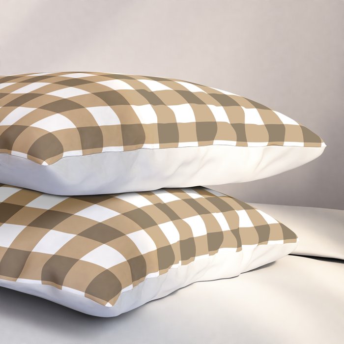 Neutral Tan Gingham Checkered Pattern Pillow Sham Gallery Image 3