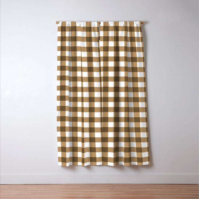 Neutral Tan Gingham Checkered Pattern Window Curtain Gallery Image 3