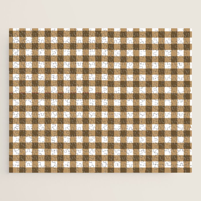 Neutral Tan Gingham Checkered Pattern Jigsaw Puzzle Gallery Image 1