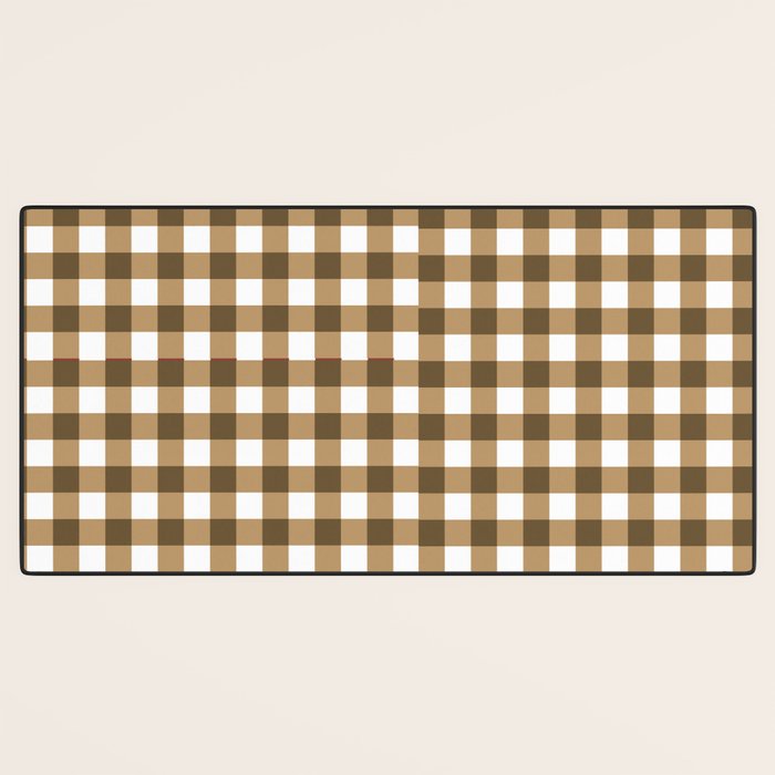 Neutral Tan Gingham Checkered Pattern Desk Mat Gallery Image 3