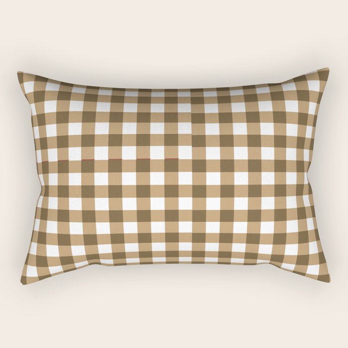 Neutral Tan Gingham Checkered Pattern Rectangular Pillow Gallery Image 2