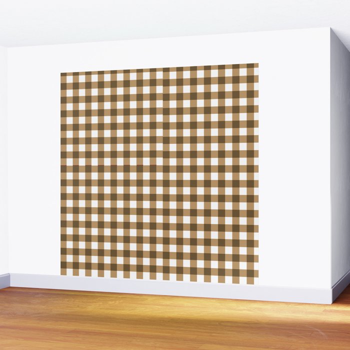 Neutral Tan Gingham Checkered Pattern Wall Mural Gallery Image 2