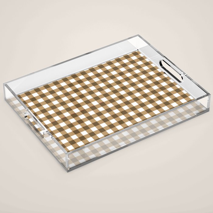 Neutral Tan Gingham Checkered Pattern Acrylic Tray Gallery Image 1