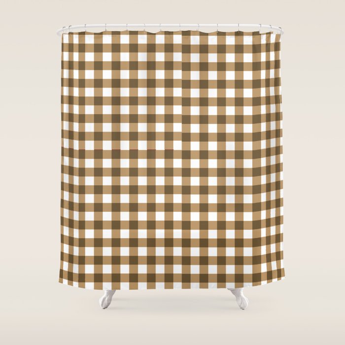 Neutral Tan Gingham Checkered Pattern Shower Curtain Gallery Image 1