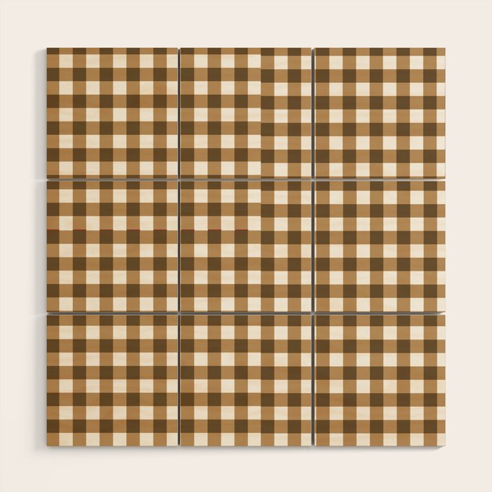 Neutral Tan Gingham Checkered Pattern Wood Wall Art Gallery Image 1