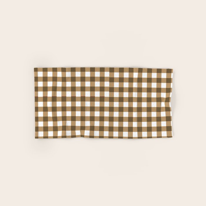 Neutral Tan Gingham Checkered Pattern Bath Towel Gallery Image 1