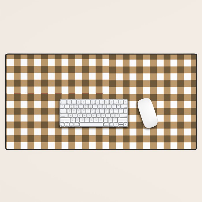 Neutral Tan Gingham Checkered Pattern Desk Mat Gallery Image 1