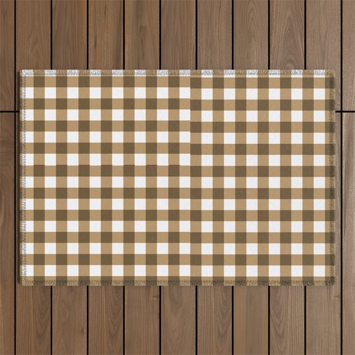 Neutral Tan Gingham Checkered Pattern Outdoor Rug Gallery Image 1