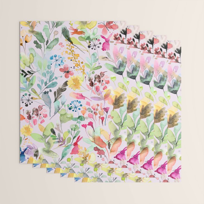 Wild Flowers Meadow Spring Garden Floral Watercolor Pink Wrapping Paper Gallery Image 3