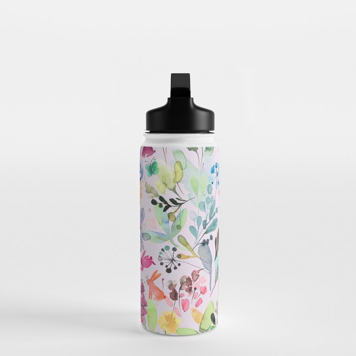Wild Flowers Meadow Spring Garden Floral Watercolor Pink Water Bottle Gallery Image 3