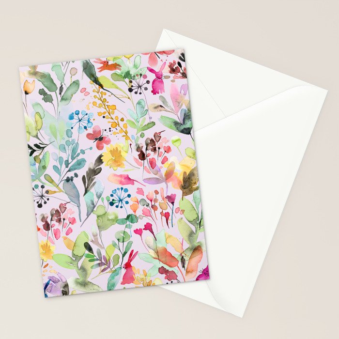 Wild Flowers Meadow Spring Garden Floral Watercolor Pink Stationery Card Gallery Image 2