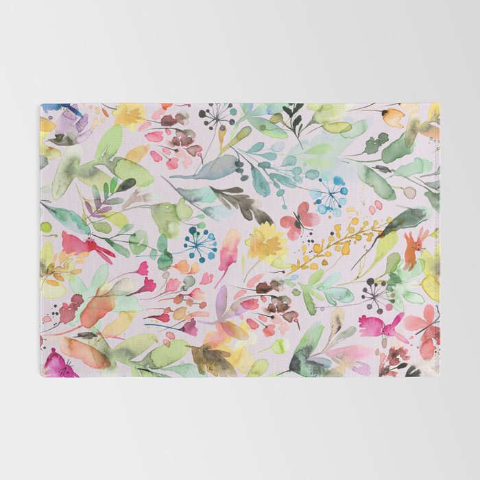 Wild Flowers Meadow Spring Garden Floral Watercolor Pink Rug Gallery Image 2