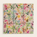 Wild Flowers Meadow Spring Garden Floral Watercolor Pink Wood Wall Art Gallery Image 1