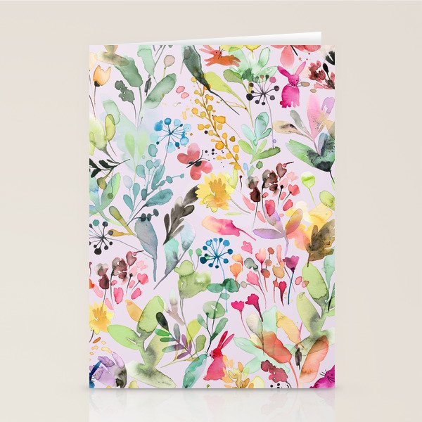Wild Flowers Meadow Spring Garden Floral Watercolor Pink Stationery Card Gallery Image 1