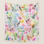 Wild Flowers Meadow Spring Garden Floral Watercolor Pink Wall Tapestry Gallery Image 4