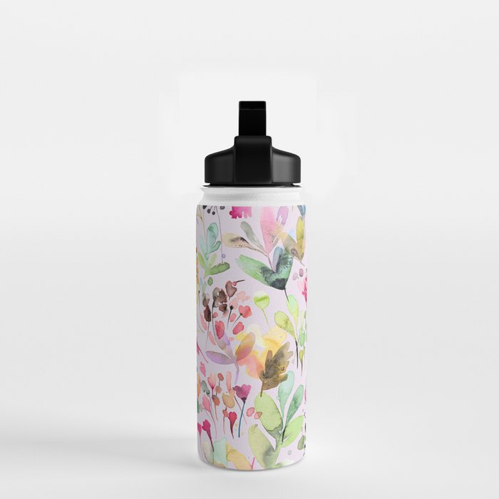 Wild Flowers Meadow Spring Garden Floral Watercolor Pink Water Bottle Gallery Image 2