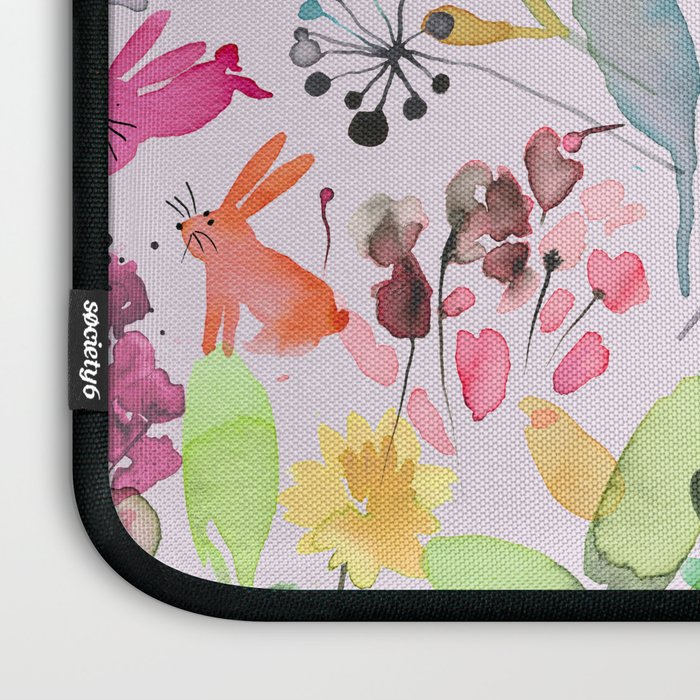 Wild Flowers Meadow Spring Garden Floral Watercolor Pink Laptop Sleeve Gallery Image 3