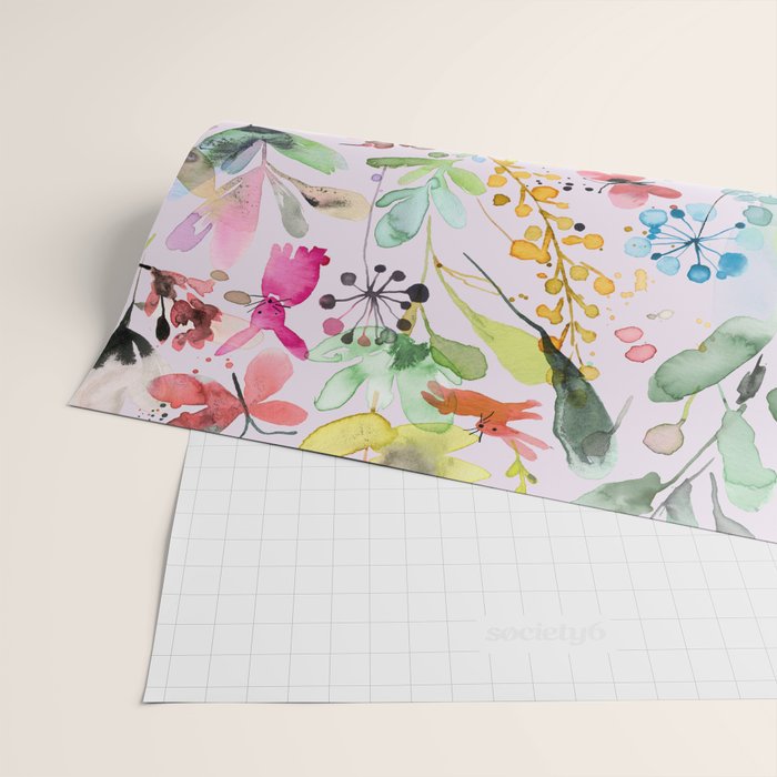 Wild Flowers Meadow Spring Garden Floral Watercolor Pink Wrapping Paper Gallery Image 2