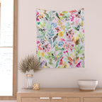 Wild Flowers Meadow Spring Garden Floral Watercolor Pink Wall Tapestry Gallery Image 2