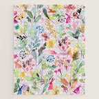 Wild Flowers Meadow Spring Garden Floral Watercolor Pink Jigsaw Puzzle Gallery Image 1