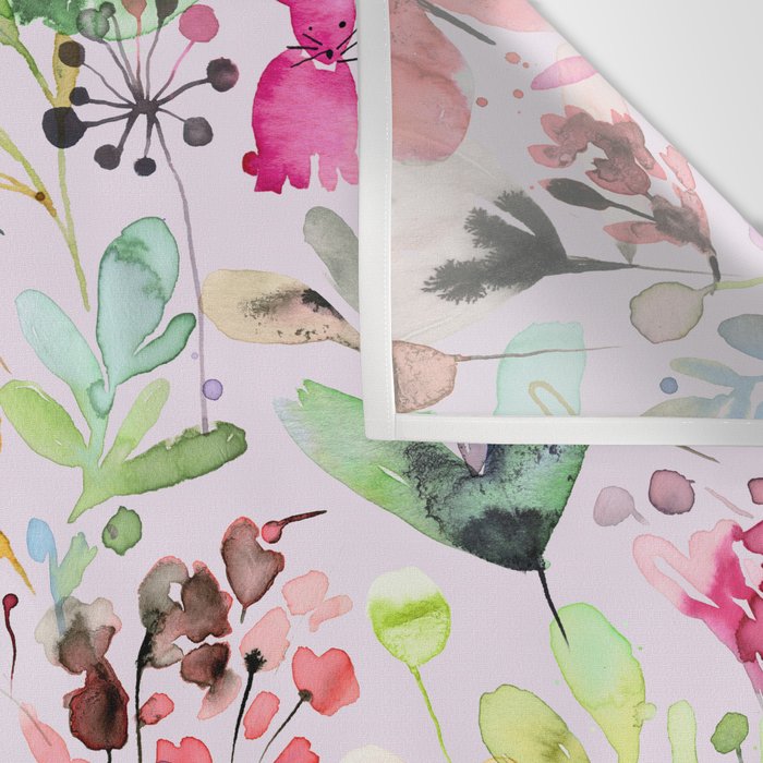 Wild Flowers Meadow Spring Garden Floral Watercolor Pink Wall Tapestry Gallery Image 3