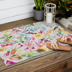Wild Flowers Meadow Spring Garden Floral Watercolor Pink Outdoor Rug Gallery Image 2