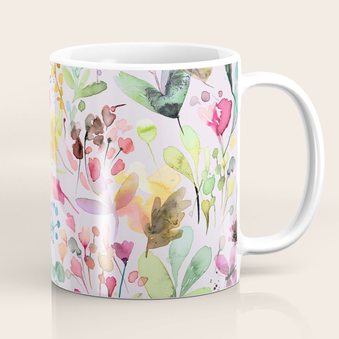 Wild Flowers Meadow Spring Garden Floral Watercolor Pink Coffee Mug Gallery Image 1
