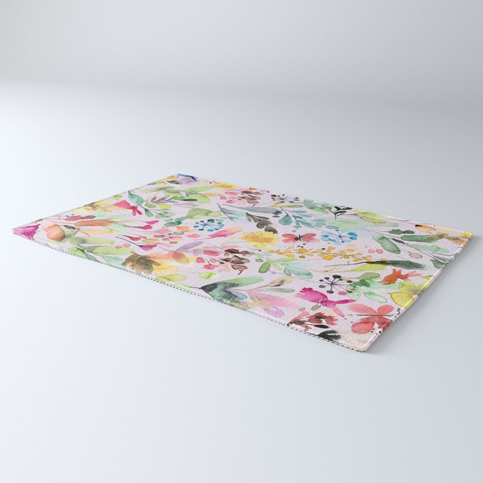 Wild Flowers Meadow Spring Garden Floral Watercolor Pink Rug Gallery Image 3