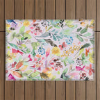 Wild Flowers Meadow Spring Garden Floral Watercolor Pink Outdoor Rug Gallery Image 1