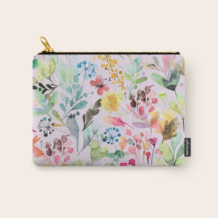 Wild Flowers Meadow Spring Garden Floral Watercolor Pink Carry All Pouch Gallery Image 1