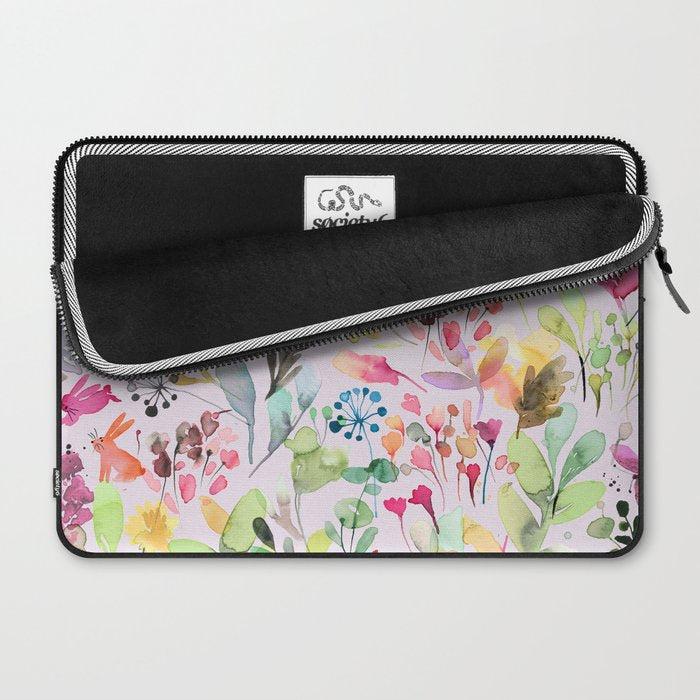 Wild Flowers Meadow Spring Garden Floral Watercolor Pink Laptop Sleeve Gallery Image 2