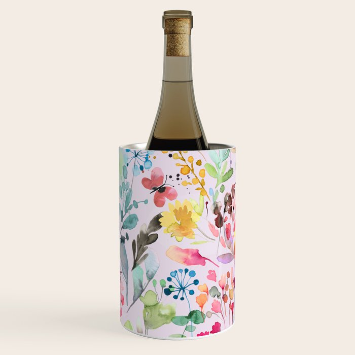 Wild Flowers Meadow Spring Garden Floral Watercolor Pink Wine Chiller Gallery Image 1