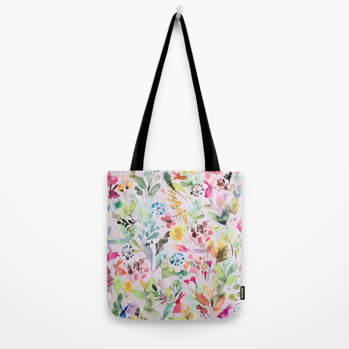 Wild Flowers Meadow Spring Garden Floral Watercolor Pink Tote Bag Gallery Image 2