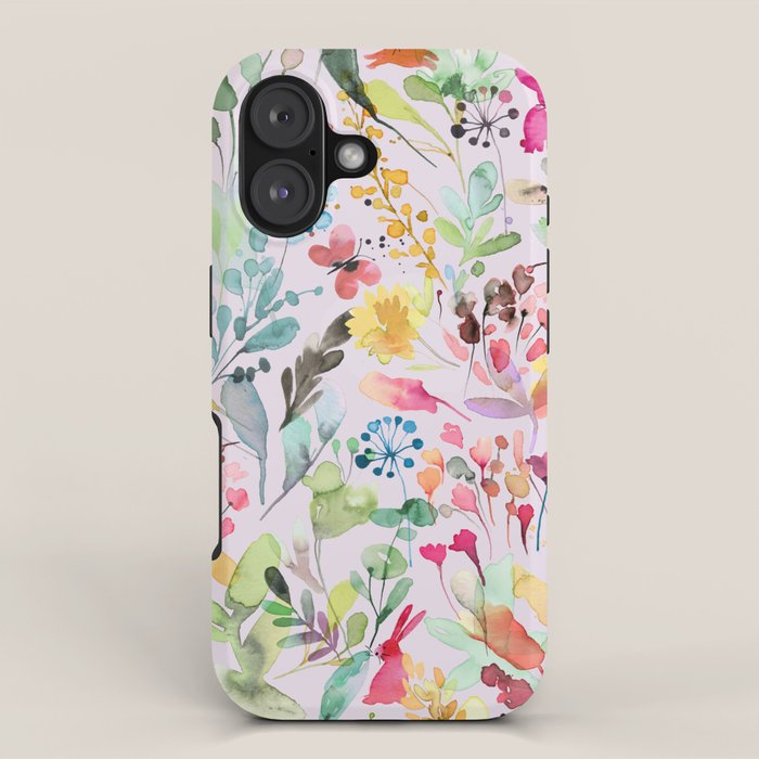 Wild Flowers Meadow Spring Garden Floral Watercolor Pink iPhone Case Gallery Image 1