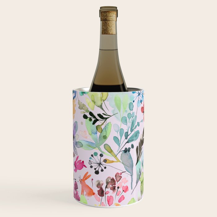 Wild Flowers Meadow Spring Garden Floral Watercolor Pink Wine Chiller Gallery Image 2