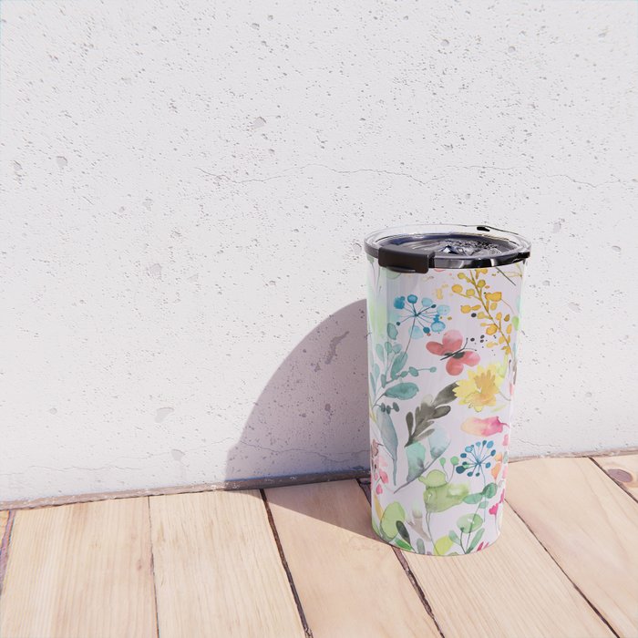Wild Flowers Meadow Spring Garden Floral Watercolor Pink Travel Mug Gallery Image 4